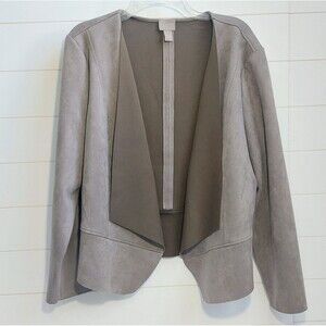 Chicos Faux Suede Drape Stretch Open Jacket Women's Size 3 Business Sporty Biker
